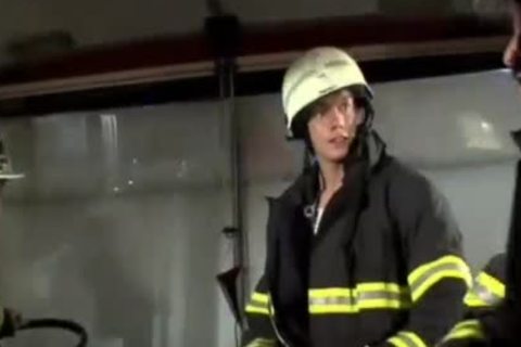 Firemen Bareback Threesome in Truck