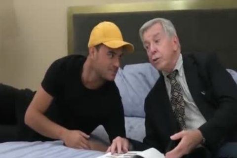 stylish daddy Grey Haired American Teacher And His Student