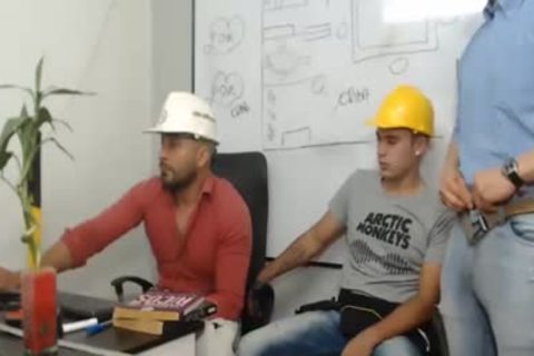 three Workers nail And jack off Each Other